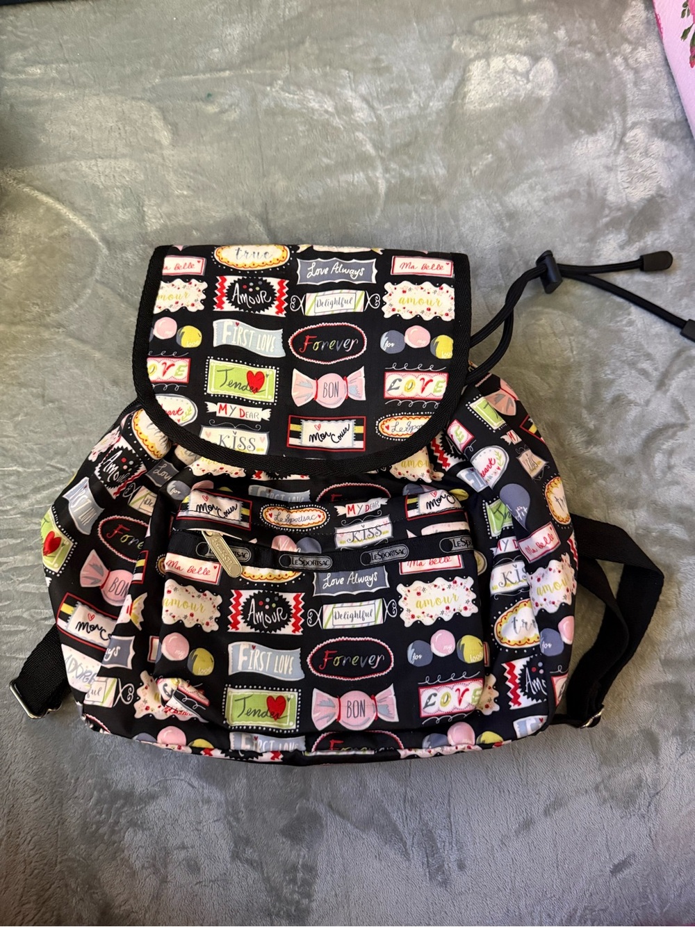 Lesportsac Black Candy-Print Women’s Backpack Bag